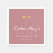Serviette En Papier Fille rose Croix religieuse Première communion (Devant)