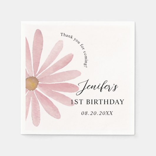 Serviette En Papier Fille rose Daisy Première fête d'anniversaire (Devant)