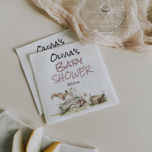 Serviette En Papier Fille Rose de la Forêt Sauvage Baby Shower Animaux