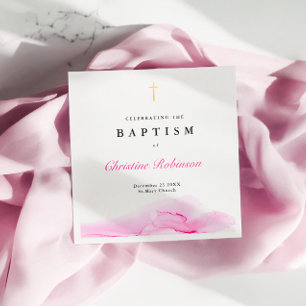 Serviette En Papier Fille Rose Encre Christening Baptême Croix d'or