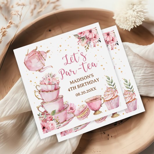 Serviette En Papier Fille Rose & Gold Floral Tea Party Anniversaire
