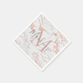 Serviette En Papier Fille Rose Gold Foil | Monogramme de marbre (Coin)