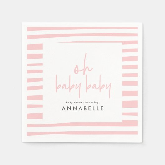 Serviette En Papier fille rose jumeau baby shower typographie moderne (Devant)