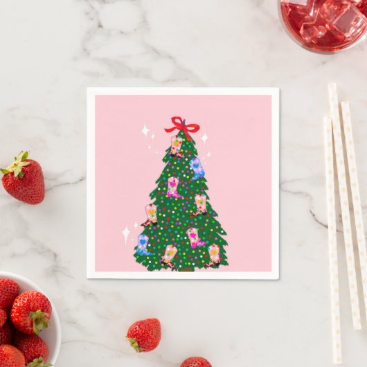 Serviette En Papier Fille rose moderne Botte occidentale Noël (En situation)