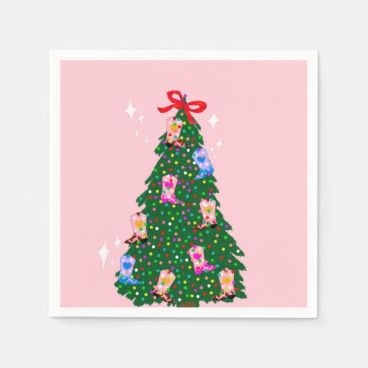 Serviette En Papier Fille rose moderne Botte occidentale Noël (Devant)