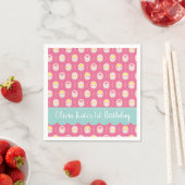 Serviette En Papier Fille rose motif floral 1er anniversaire (En situation)