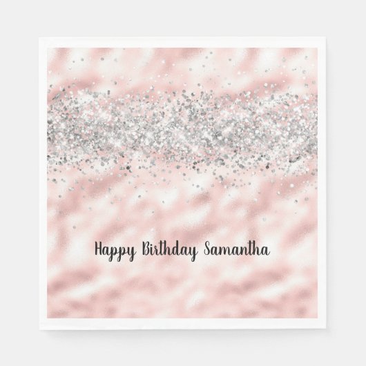 Serviette En Papier Fille rose Parties scintillant Argent Sparkle Conf (Devant)