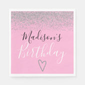 Serviette En Papier Fille rose Parties scintillant d'argent étincelles (Devant)