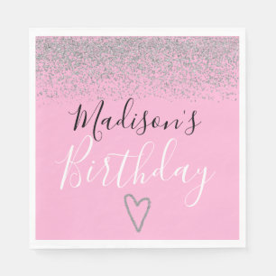Serviette En Papier Fille rose Parties scintillant d'argent étincelles