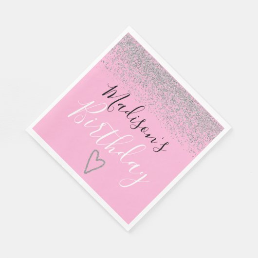 Serviette En Papier Fille rose Parties scintillant d'argent étincelles (Coin)
