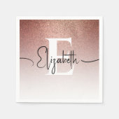 Serviette En Papier Fille Rose Parties scintillant or Blush Monogramme (Devant)