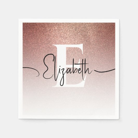 Serviette En Papier Fille Rose Parties scintillant or Blush Monogramme (Devant)