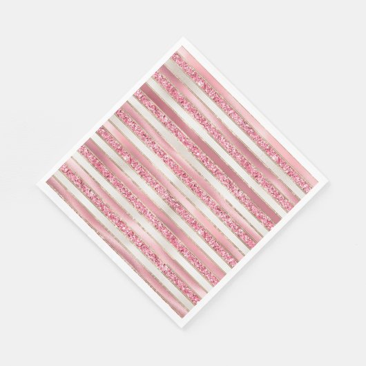 Serviette En Papier Fille rose perle Parties scintillant rayures (Coin)