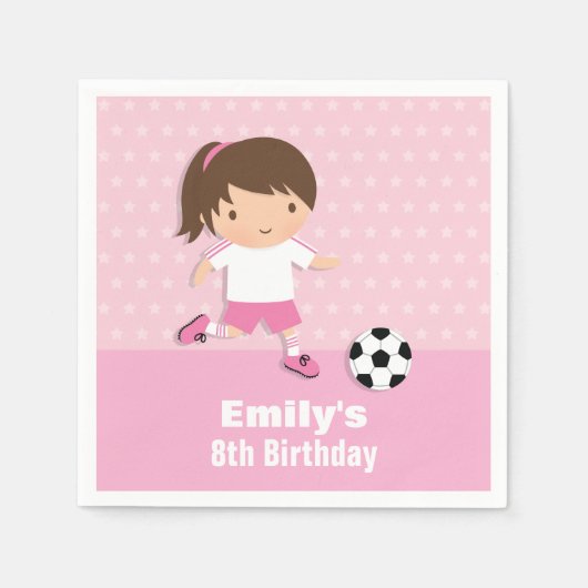 Serviette En Papier Fille rose soccer Anniversaire Fournitures de fête (Devant)