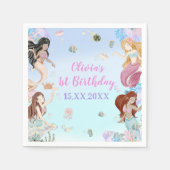 Serviette En Papier Fille Sirène 1ère fête d'anniversaire (Devant)