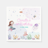 Serviette En Papier Fille Sirène 1ère fête d'anniversaire (Devant)