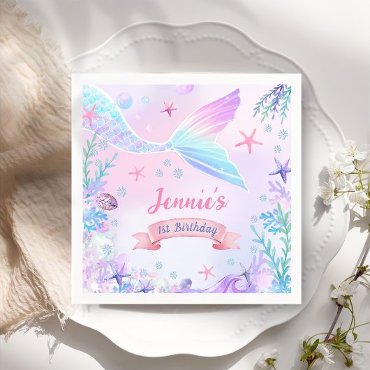 Serviette En Papier Fille Sirène 1ère fête d'anniversaire