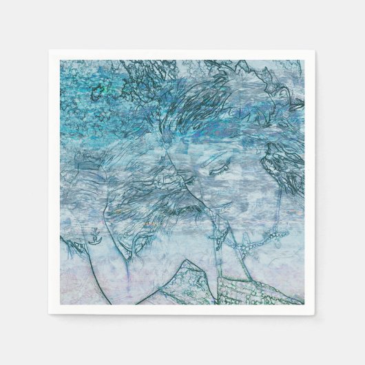 Serviette En Papier Fille Sirène Turquoise Vert Bleu Nautique Vagues O (Devant)