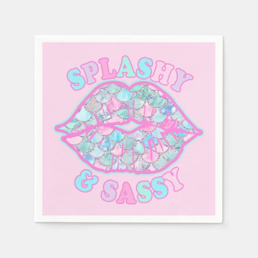 Serviette En Papier Fille Splashy & Sassy Rose Turquoise Mermaid Kiss (Devant)