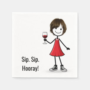 Serviette En Papier Fille stick figure de fête avec verre à vin