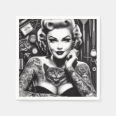 Serviette En Papier Fille tatouée alternative old school (Devant)