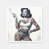 Serviette En Papier Fille tatouée rétro (Devant)