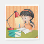Serviette En Papier Fille Travaillant Dans Un Bureau Serviettes (Devant)