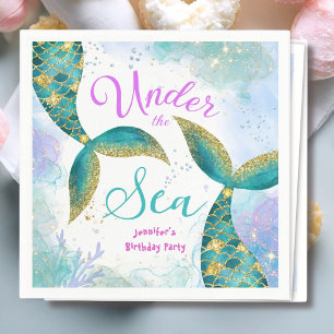 Serviette En Papier Fille Turquoise mauve de sirène fête d'anniversair