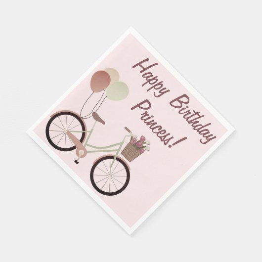 Serviette En Papier Fille Vélo Rose Ballons Joyeux anniversaire (Coin)