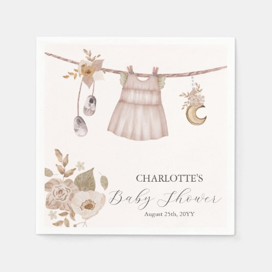 Serviette En Papier Fille Vêtements bébé Boho Baby shower Napkin (Devant)