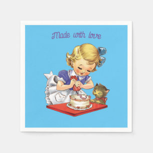 Serviette En Papier Fille vintage personnalisée cuire un gâteau