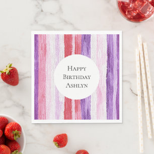 Serviette En Papier Fille violet rose rose rouge rayures Anniversaire