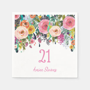 Serviette En Papier Filles 21e anniversaire fête Peach rose Fleur