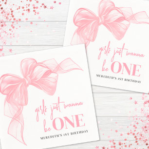 Serviette En Papier Filles au nœud rose 1er anniversaire