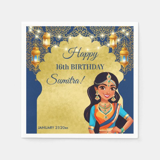 Serviette En Papier Filles de style indien fête d'anniversaire imprimé (Devant)