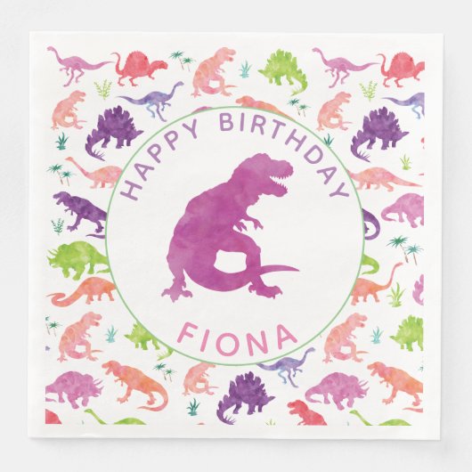 Serviette En Papier Filles Dinosaur Motif de fête d'anniversaire Purpl (Devant)