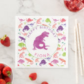 Serviette En Papier Filles Dinosaur Motif de fête d'anniversaire Purpl (En situation)