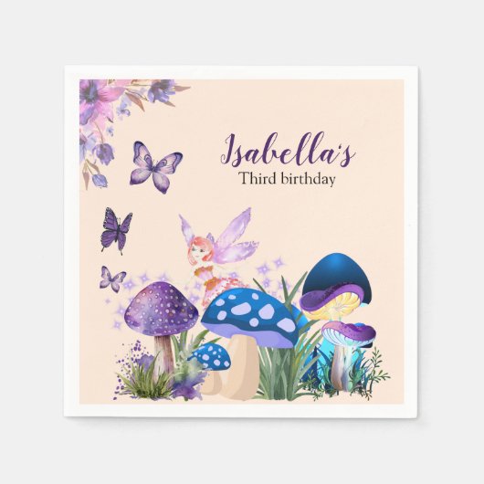 Serviette En Papier Filles Fée Purple Champagne Papillon Anniversaire (Devant)