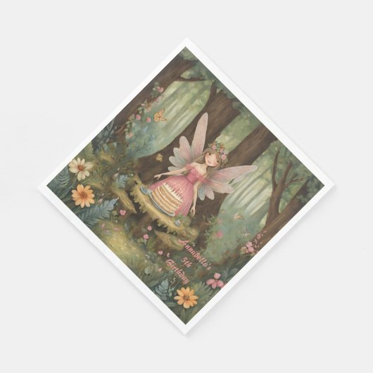 Serviette En Papier Filles Fées Roses Anniversaire (Coin)