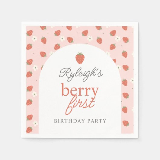 Serviette En Papier Filles fraises Berry Première fête d'anniversaire (Devant)