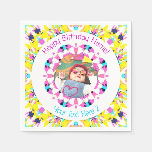 Serviette En Papier Filles Garçons Joyeux Anniversaire Étoile Photo su (Devant)