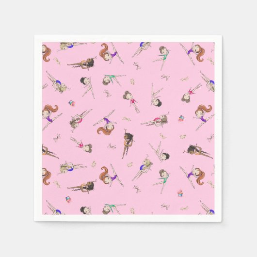 Serviette En Papier Filles Gymnastique rose fête d'anniversaire (Devant)