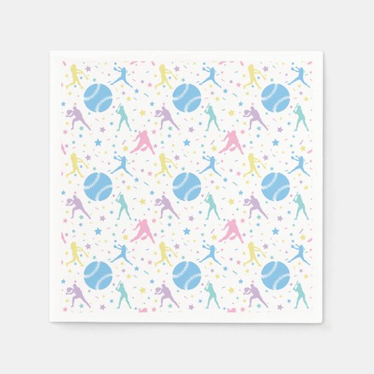 Serviette En Papier Filles joueuses de softball étoiles (Devant)