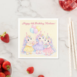 Serviette En Papier Filles Licorne Anniversaire Aquarelle Pastel