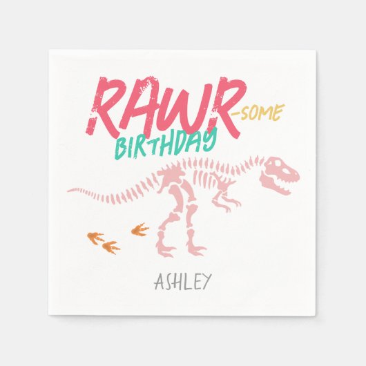 Serviette En Papier Filles mignonne rose Dinosaur Anniversaire de enfa (Devant)