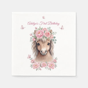 Serviette En Papier Filles Mignonnes Fleurs Roses Cheval Anniversaire