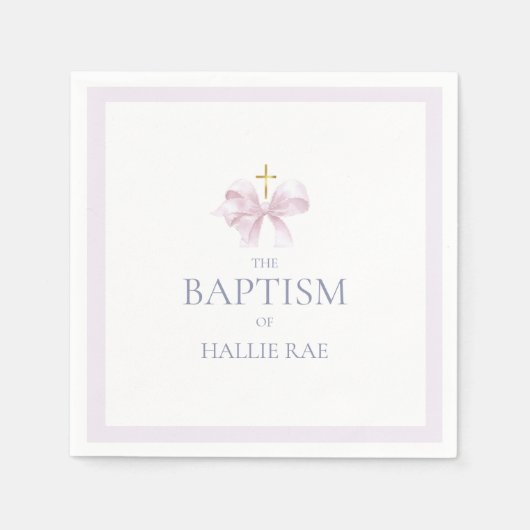 Serviette En Papier Filles Moderne Pink Bow Baptême (Devant)