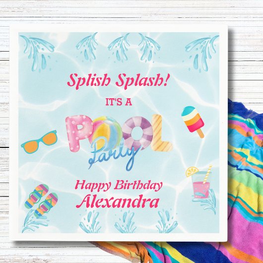 Serviette En Papier Filles modernes Splish Splash Enfants Pool Party