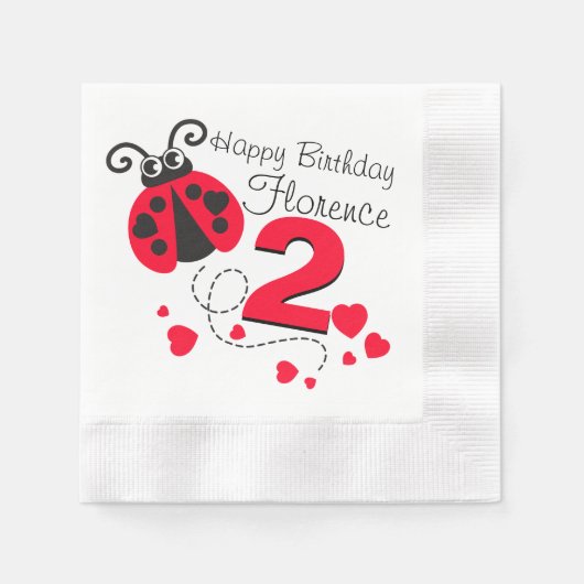 Serviette En Papier Filles nommées 2e anniversaire rouge coccinelle se (Devant)