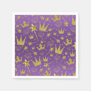 Serviette En Papier Filles Paillettes Violettes & Dorées Fête de Princ
